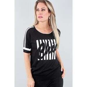 Women's Black Knit Top Tee Size L Chic Short Sleeve Michael Tyler NWT